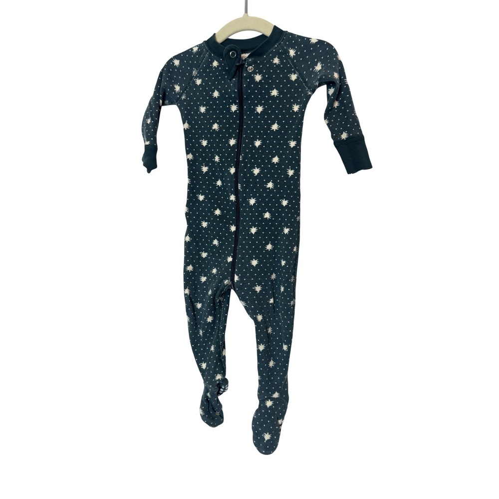 Hanna Andersson Footed Pajamas Baby Boys 6-12 Months‎ Green Christmas Tree Zip